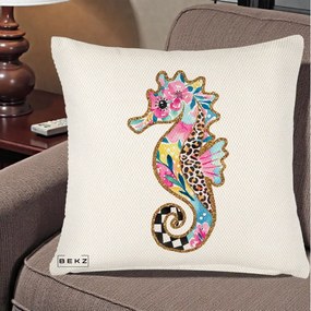 Perna Decorativa Calut de Mare Glitter Tropical, 40x40 cm, Crem Reliefat, Husa Detasabila, Perna Inclusa, BEKZ®