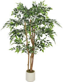 HOMCOM Plantă artificială de interior 150 cm banian copac artificial, ghiveci din plastic și trunchi din lemn masiv, verde | Aosom Romania