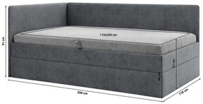 Pat matrimonial 110 cm Optoman (gri închis) (cu somieră și saltea) (cu sp. depozitare). 1098581