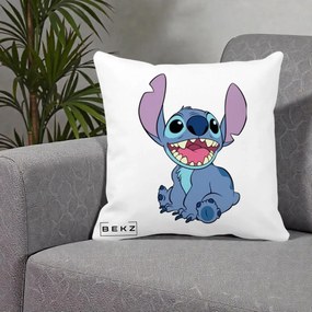 Perna Personalizata Stitch Zambitor, 40x40 cm, Alba Mata, Husa Detasabila, Perna Inclusa, BEKZ®