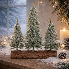 Decorațiune de Crăciun Brazi pe butuc - trio, 34 cm, verde