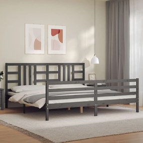 3193943 vidaXL Cadru pat cu tăblie 200x200 cm, gri, lemn masiv