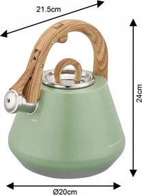 Ceainic cu fluier Klausberg KB 9062, 2,5 l, Otel inoxidabil, Maner care nu se incalzeste, Toate plitele inclusiv inductie, Verde
