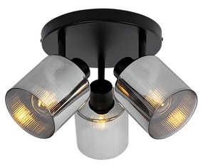 Spot de tavan inteligent negru cu sticlă fumurie rotundă cu 3 lumini reglabil incl. 3 WiFi A60 - Laura