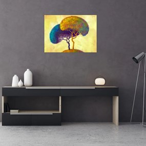 Tablou pe sticlă - Copaci în deal (70x50 cm)