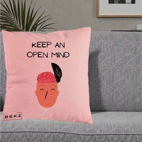 Perna Decorativa Keep An Open Mind, 40x40 cm, Roz, Husa Detasabila, Perna Inclusa, BEKZ®