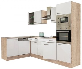 Mobilă de bucătărie Yorki 280 cu corp din stejar Sonoma și față alb satinat