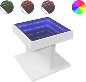vidaXL Măsuță de cafea cu LED, alb, 50x50x45 cm, lemn prelucrat