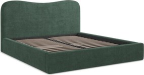 Pat matrimonial verde tapițat cu spațiu de depozitare cu somieră 140x200 cm Kahai – Makamii