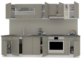 Set Bucatarie Karo V25, Gri Lucios/Alb, MDF, Blat Thermo 28 mm, L 300 cm