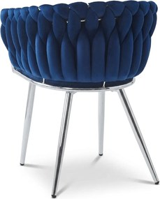 Fotoliu de dining din catifea ORION VELVET cu picioare argintii, albastru inchis