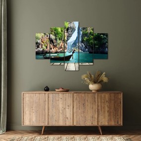 Tablou - Apă peisaj mediteranean cu barca (150x105 cm)