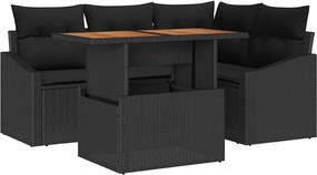 vidaXL Set de canapele pentru grădină 5 pcs Negru Rattan poli
