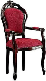 Scaun lemn masiv clasic Baroque II cu Spătar Tapițat și Brațe, 58 × 58 × 107 cm - Nuc