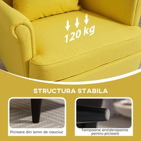 HOMCOM Fotoliu cu Taburet Asortat în Stil Contemporan Galben | Aosom Romania