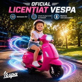 AIYAPLAY Motocicletă electrică copii Vespa 6V cu roți de sprijin, far, claxon pentru 2-6 ani 71 x 37 x 52 cm Roz | Aosom Romania