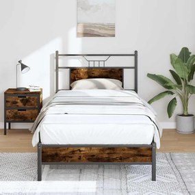 vidaXL Cadru pat fără saltea stejar fumuriu, 90x200 cm, lemn prelucrat