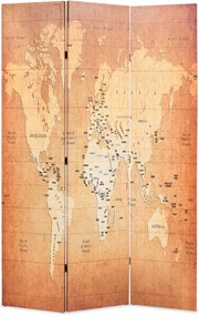 vidaXL Paravan de cameră pliabil, galben 120 x 170 cm, harta lumii