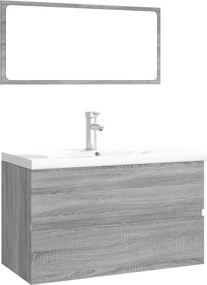 vidaXL Set de mobilier de baie, gri sonoma, lemn prelucrat