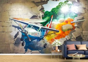 Tapet Premium Canvas - Avion trecand prind zid 3D