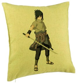 Perna Decorativa cu Nsruto Sasuke, 40x40 cm, Verde, Husa Detasabila, Burduf