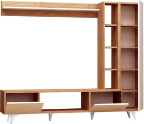 Mobilier living RAMBUTY, alb/stejar, PAL melaminat, 3 piese, 170x37x15