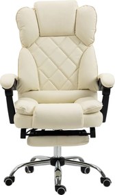 Scaun directorial, cu Masaj și Încălzire, suport picioare, funcție sezlong, piele PU, Ivory
