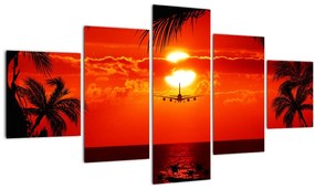 Tablou - apus de soare cu avion (125x70 cm), în 40 de alte dimensiuni noi