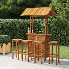 Set mobilier de bar de gradina, 5 piese, lemn masiv de acacia Taburete de bar cu sezut patrat, 5