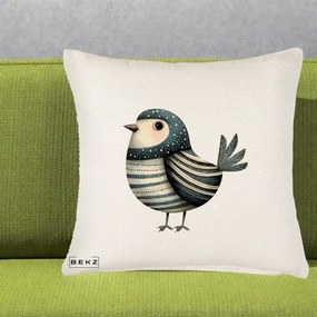Perna Decorativa Pasare Teal Decorativa Dungata, 40x40 cm, Crem Reliefat, Husa Detasabila, Perna Inclusa, BEKZ®