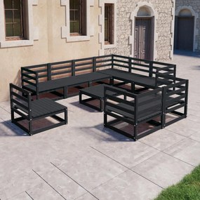 3075813 vidaXL Set mobilier de grădină, 10 piese, negru, lemn masiv de pin