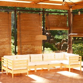 3097307 vidaXL Set mobilier grădină cu perne crem, 7 piese, lemn masiv pin