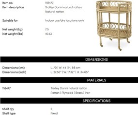 Gheridon, Masuta cu roti din ratan design LUX Dorini