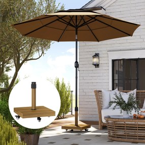 Outsunny Bază pentru Umbrelă cu Roți și Frâne, Suport din Metal cu Ciment, pentru Stâlpi de Umbrelă Ø36/38/48 mm, Efect Lemn Natural | Aosom Romania