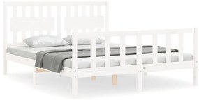 3192437 vidaXL Cadru de pat cu tăblie, alb, 160x200 cm, lemn masiv