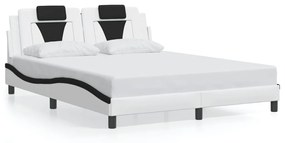 3214035 vidaXL Cadru de pat cu LED, alb și negru, 160x200 cm, piele ecologică