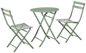 Outsunny Set de Gradina Pliabil de 3 Piese din Otel, 2 Scaune 42x50x81 cm si Masa de Gradina Ø60x71 cm, Verde