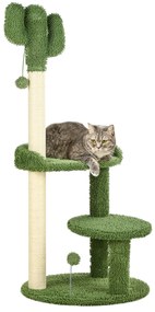Copac pentru Pisici in forma de Cactus de 111cm, Turn pentru Pisici cu Stalpi de Zgariat, Pat, Mingi, Verde PawHut | Aosom RO