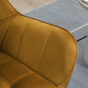 HOMCOM Fotoliu Tapitat, Fotoliu Cu Accente, Design Nordic, Efect De Catifea, până la 120 kg, picioare din lemn de cauciuc, Galben | Aosom Romania