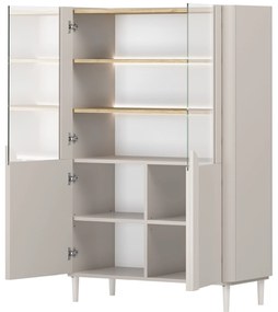 Vitrină Amilio 100 cm - cashmere / stejar uleiat / mânere cashmere