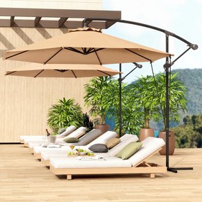 Outsunny Umbrelă de Soare cu Corzi Anti-Vânt, Orificii de Aerisire, Bază în Cruce și Manivelă, Φ290x243 cm, Gri | Aosom Romania