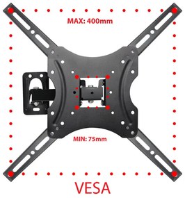 Suport TV de perete Esperanza ERW015, 26-70 inch, Max 30 kg, Vesa 400x400, Negru