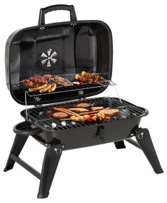Outsunny Barbecue BBQ Grill de Masa cu Carbune Portabil Pliabil,Fier,Negru, 59x43x36cm