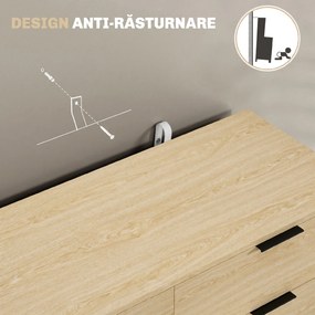 HOMCOM Comodă cu 6 Sertare, Unitate de Depozitare pentru Dormitor, Living, 110x40x75 cm, Lemn Natural | Aosom Romania