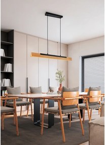 Lustră negru-mat LED cu abajur din lemn Kerala – Trio