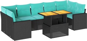vidaXL Set mobilier de grădină cu perne, 8 piese, negru, poliratan