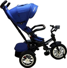 Tricicleta cu copertina Baby Care™ Turbo Bike , cu far luminos, roti din cauciuc, pozitie somn, pedale si maner pentru parinti, scaun reversibil cu