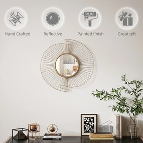 HOMCOM Oglindă Decorativă de Perete Rotundă, Design Modern cu Benzi Metalice și Ramă Plisată, Pentru Sufragerie, Dormitor și Hol, 60x60 cm, Auriu | Aosom Romania