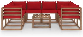 Set mobilier de gradina cu perne rosii, 9 piese