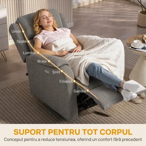 HOMCOM Fotoliu Relax Electric Reclinabil cu Port USB, Gri Închis | Aosom Romania